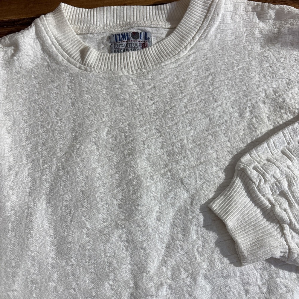 Time Out Sweatshirt Mens XL White Vintage 90s Textured Basketweave Oversized USA